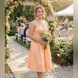 David's Bridal Peach Strapless Sweetheart Bridesmaid Cocktail Party Mini Dress